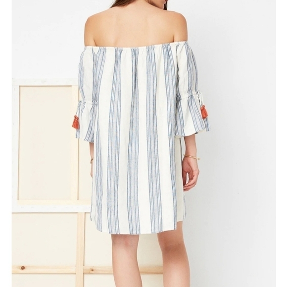 Revolve Tularosa Linen Elastic Off The Shoulders Striped Sara Dress Size M - Picture 3 of 9
